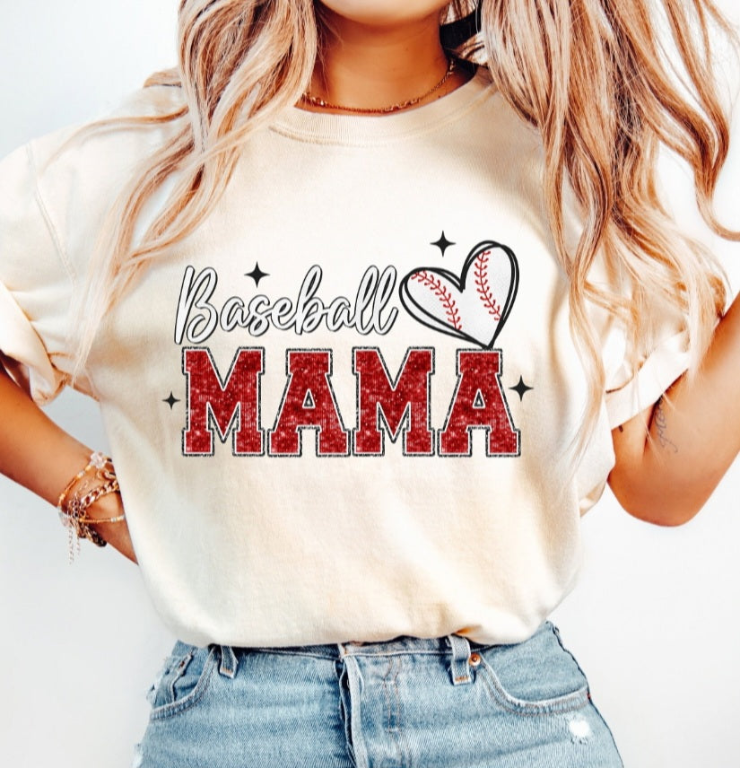 Baseball mama red glitter