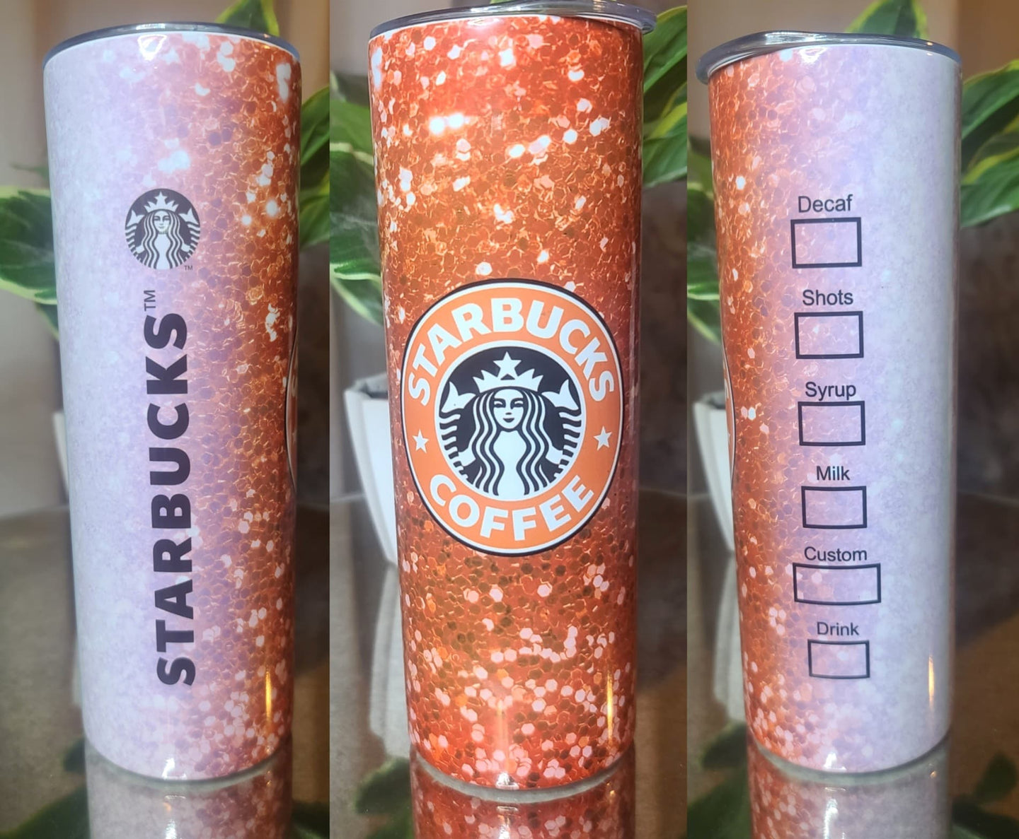 Orange Glitter Starbucks Tumbler